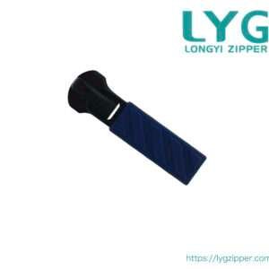 High quality black metal zipper slider with blue pull manufactured by LYG ZIPPER