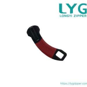 High quality black metal zipper slider with red specially designed pull manufactured by LYG ZIPPER