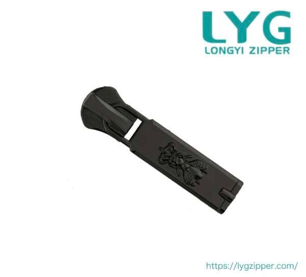 High quality black plastic zipper slider with fancy pattern manufactured by LYG ZIPPER