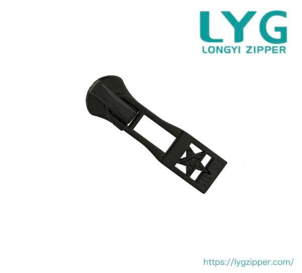 High quality black plastic zipper slider with fancy pull manufactured by LYG ZIPPER