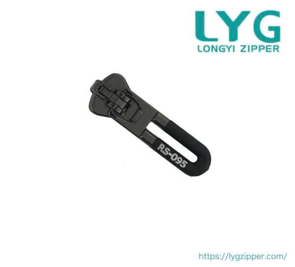 High quality black plastic zipper slider with unique custom pull manufactured by LYG ZIPPER