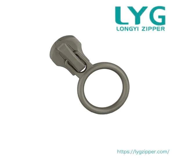 High quality extra-lightweight silver metal zipper slider with circle pull manufactured by LYG ZIPPER