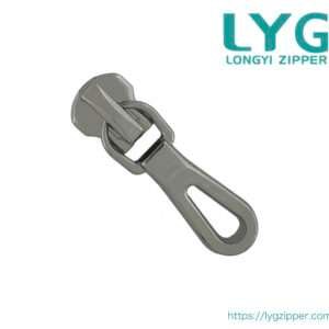 High quality extra-lightweight silver metal zipper slider with fancy pull manufactured by LYG ZIPPER