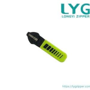 High quality extra-lightweight slider with custom unique pull for nylon coil zipper manufactured by LYG ZIPPER