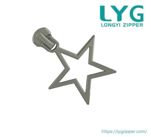 High quality fancy metal zipper slider with star shape pull manufactured by LYG ZIPPER