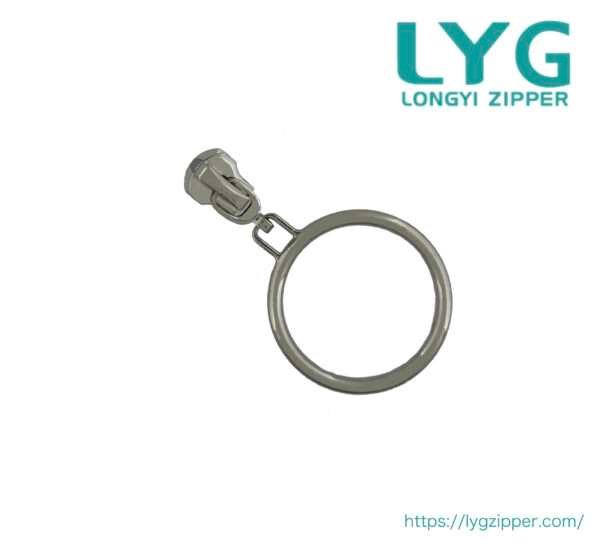 High quality fancy silver metal zipper slider with circle pull manufactured by LYG ZIPPER
