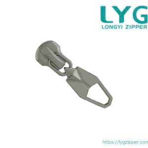 High quality silver metal zipper slider with unique custom pull manufactured by LYG ZIPPER